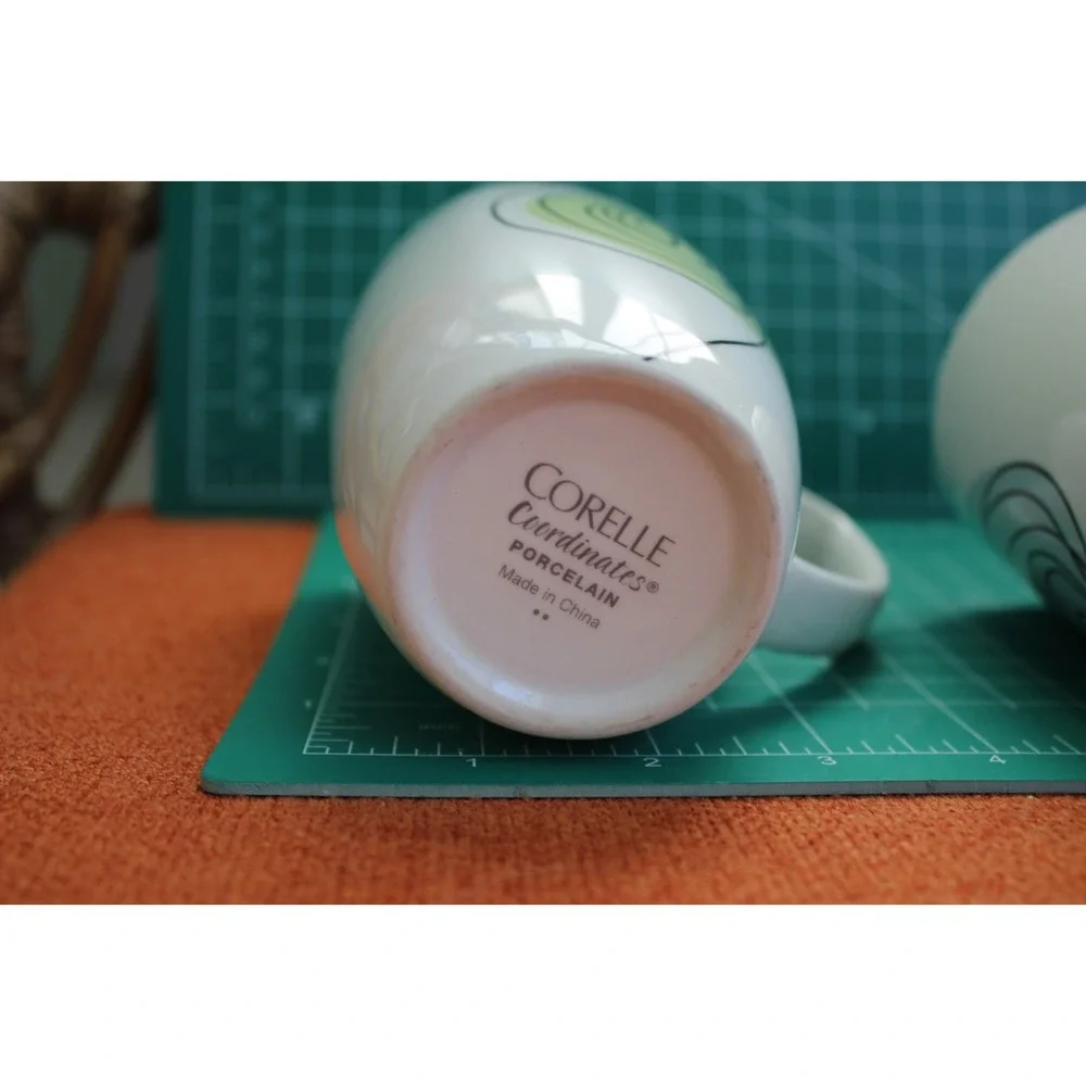 Corelle Coordinates Porcelain Mugs Set of 2 Abstract Scribble Swirl Green Blue - Picture 6 of 6